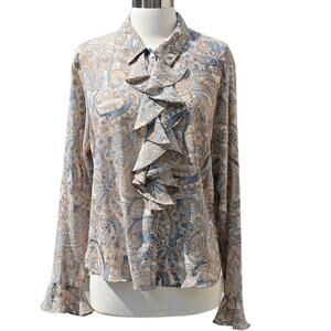 Karen Scott Vintage Women's Regency Ruffled Blouse Button-Down Paisley Print